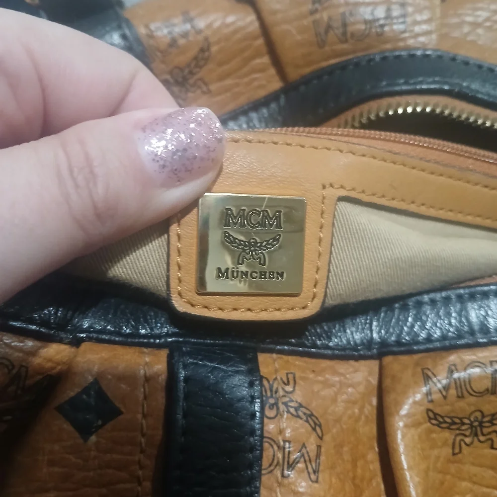 MCM Cognac and Black Logo Satchel - Picture 4 of 8